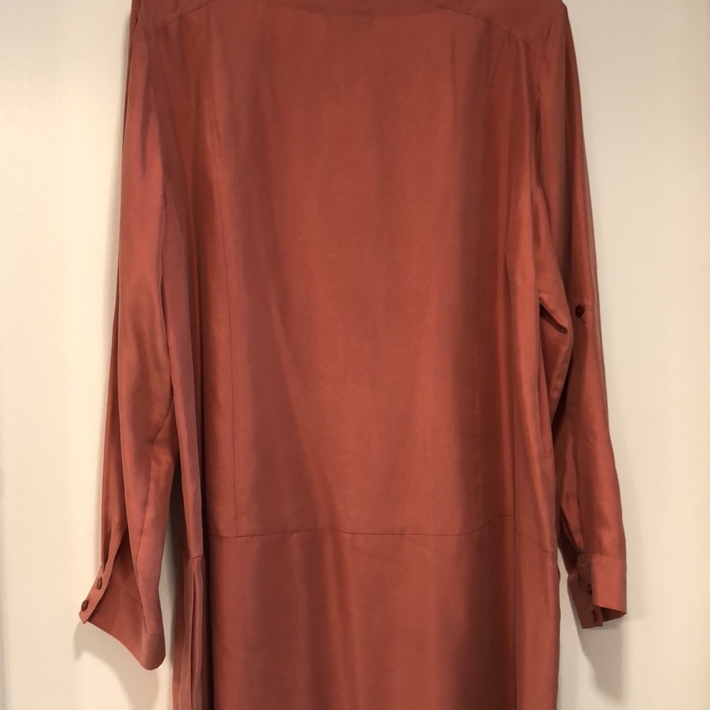 EILEEN FISHER SILK TWILL SHIRT DRESS in Coral NWT sz L - Picture 8 of 11